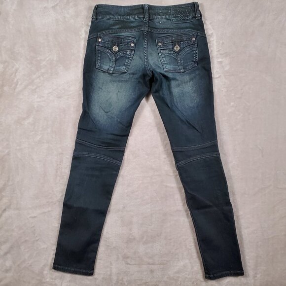 DISH JEANS Paris ultra skinny low rise dark wash L32 biker style Pre-owned - Picture 2 of 14